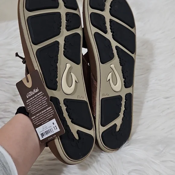 OluKai Rich Brown Leather Sandals Men's Nui Sandal in Rum Brown by Olukai Sz 13 - Picture 4 of 10